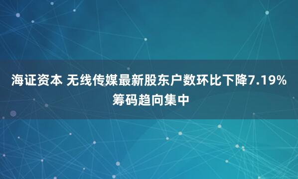 海证资本 无线传媒最新股东户数环比下降7.19% 筹码趋向集中